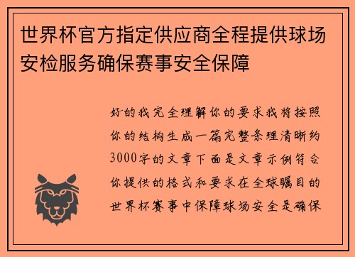世界杯官方指定供应商全程提供球场安检服务确保赛事安全保障