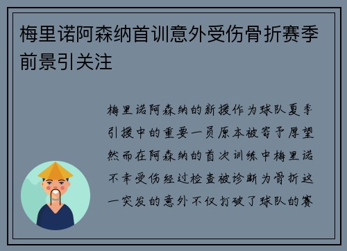 梅里诺阿森纳首训意外受伤骨折赛季前景引关注 梅里诺阿森纳首训意外受伤骨折赛季前景引关注